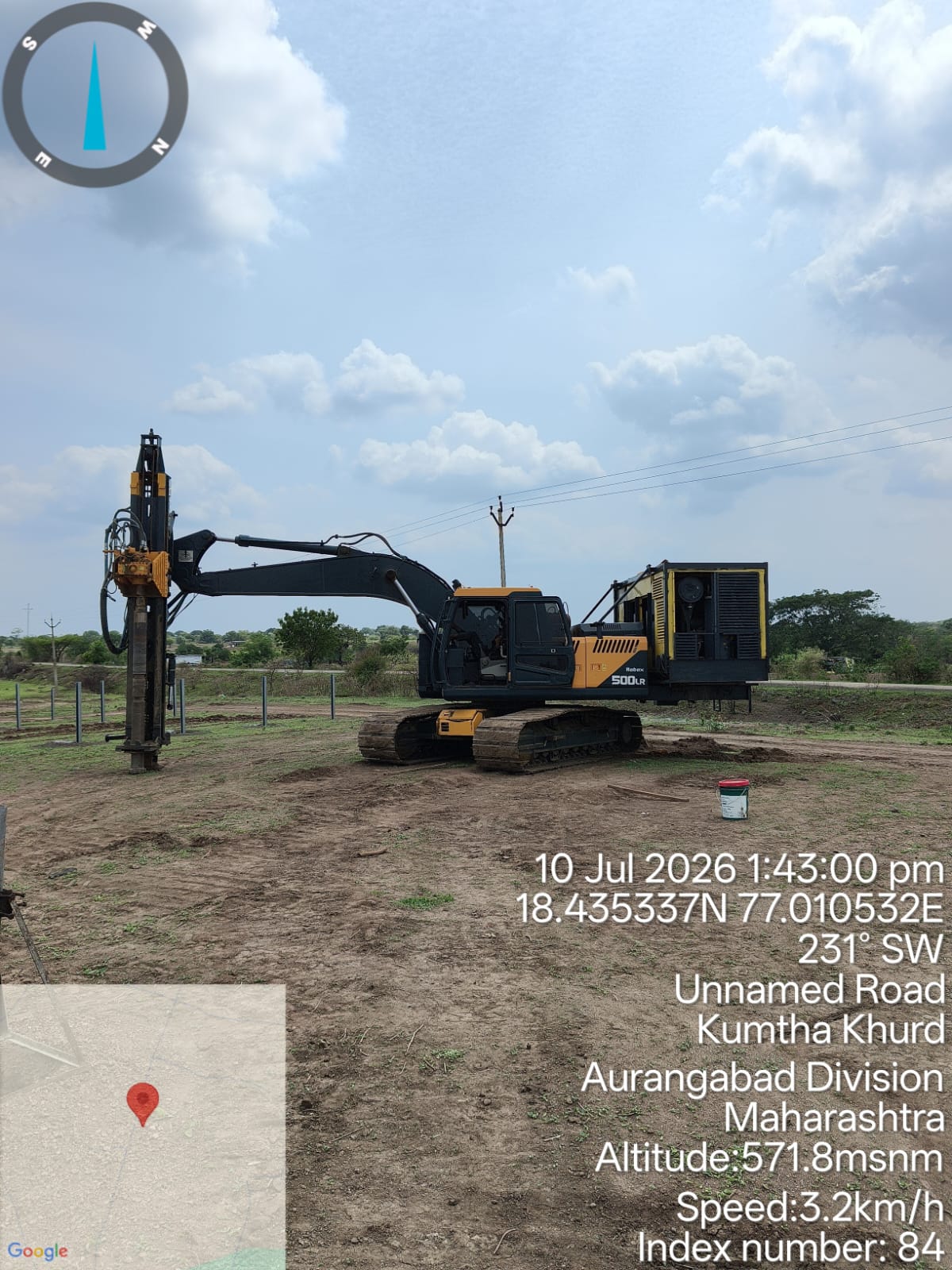 DTH crawler drilling rig at work on a solar piling site